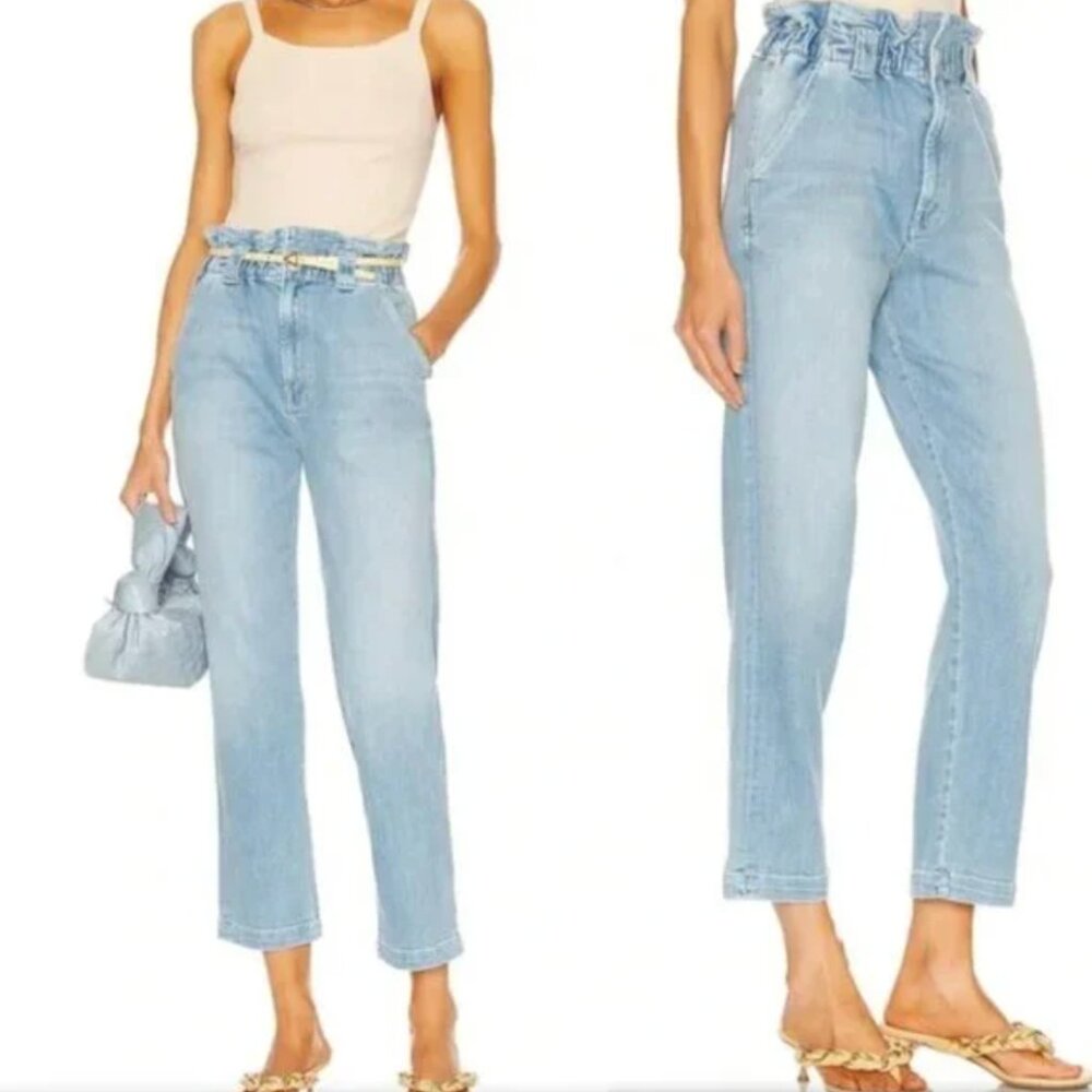 MOTHER light wash paperbag waist The Yoyo Ruffle Greaser in Crafty Side